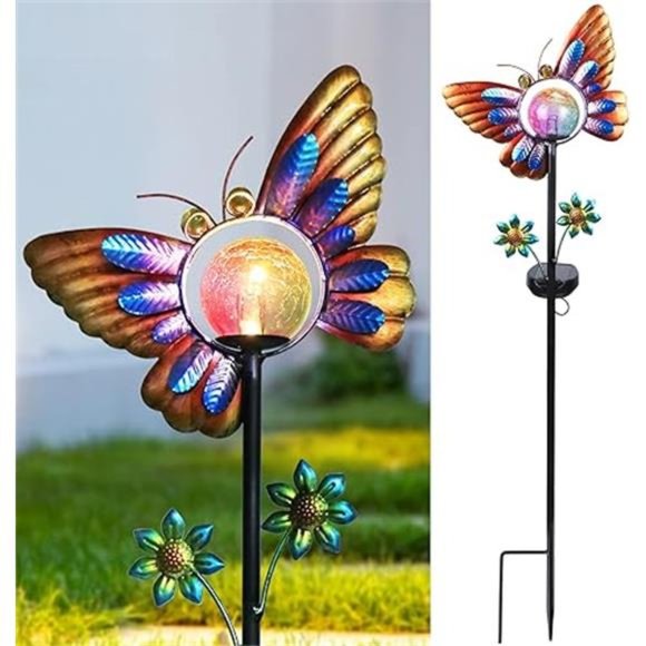 Solar Outdoor Lights Decorative - Solar Butterfly Garden Stakes Waterproof Decor - Picture 1 of 7